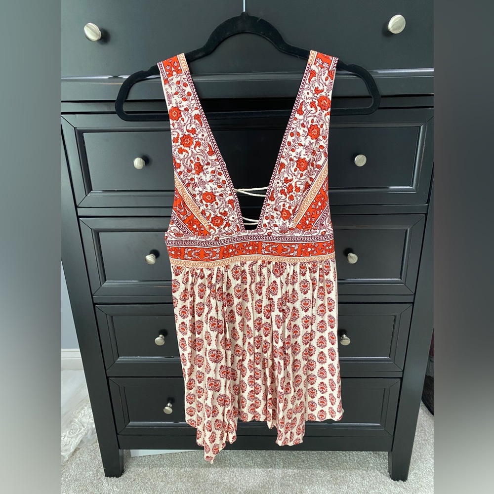 Red/Orange/Beige Boho Flowy Mini Dress